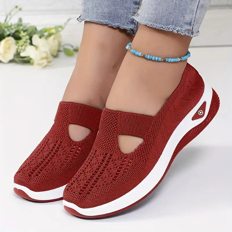 Klassische weiche geflochtene Slip-On Low-Top-Sneaker für Damen – atmungsaktives Strickmaterial
