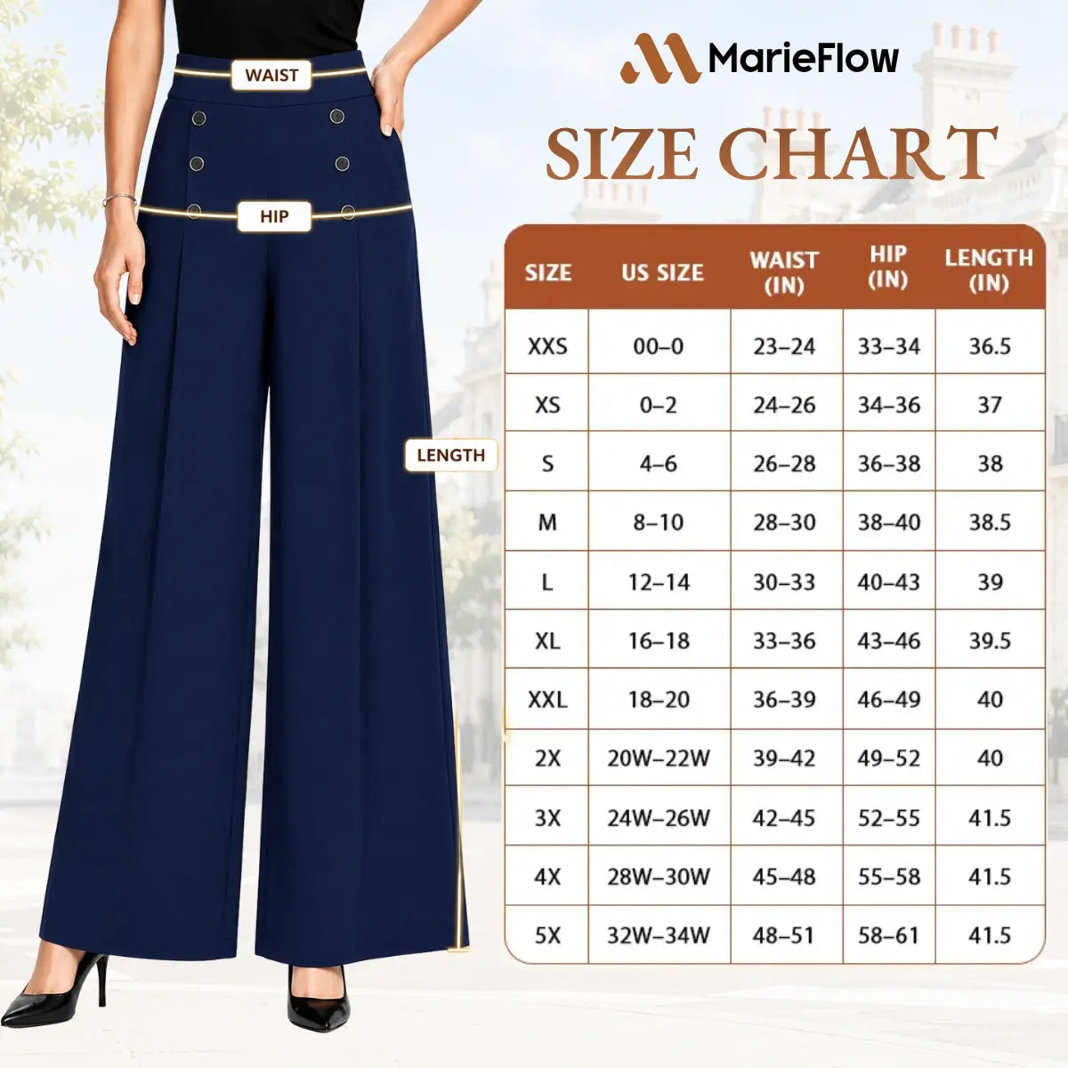 MarieFlow – Weite, fließende Culotte-Hose für Damen mit hoher Taille in Rock-Optik