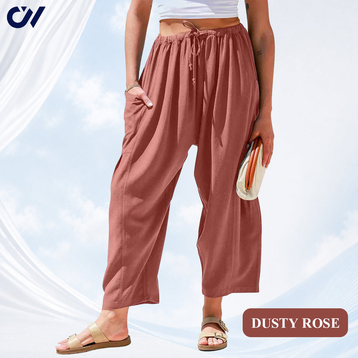 Damenhose mit weitem Bein aus Leinenmix
