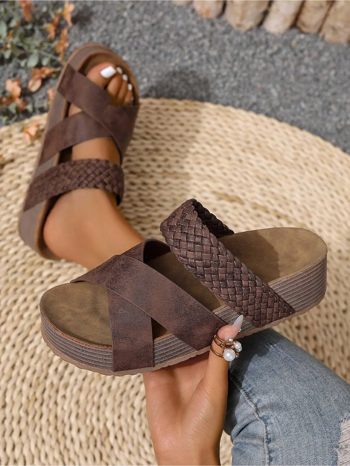 Damen Sommer Keilabsatz Plateau Sandalen, böhmische Trend Sandalen, weiche bequeme leichte Strandsandalen, atmungsaktive Outdoor Casual Sandalen