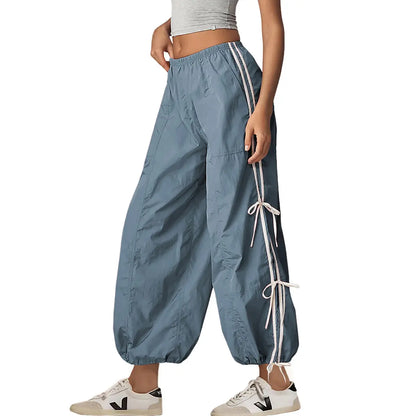 Yeokou Women Pants Elastic High Waist Full Twist Hiking Cargo Pants Basic Trousers Bottom  Womenswear Chic Summer