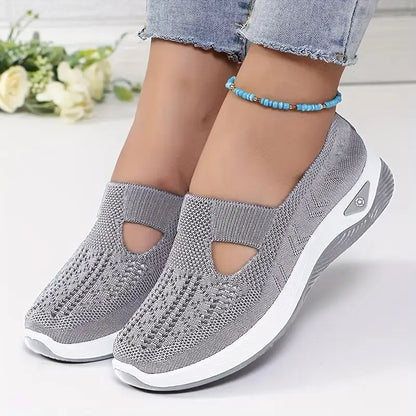 Klassische weiche geflochtene Slip-On Low-Top-Sneaker für Damen – atmungsaktives Strickmaterial