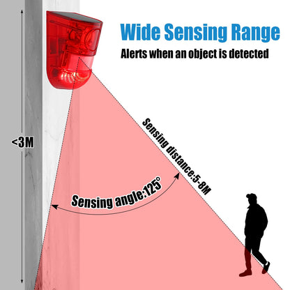 🚨 Solar Sound and Light Alarm Motion Sensor - 129dB Outdoor Security Siren, Waterproof Wall Mounted Red Light Motion Detector with 4 Modes for Home, Farm & Yard ☀️🛡️