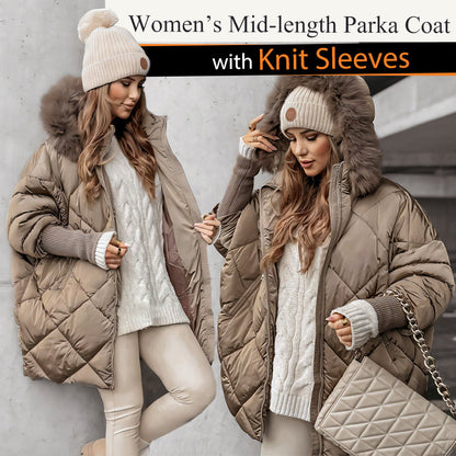 ✨Women’s Fashion Mid-length Parka 🧥 – Autumn And Winter Knit Sleeve Patchwork, Flattering Fit for Cold Days