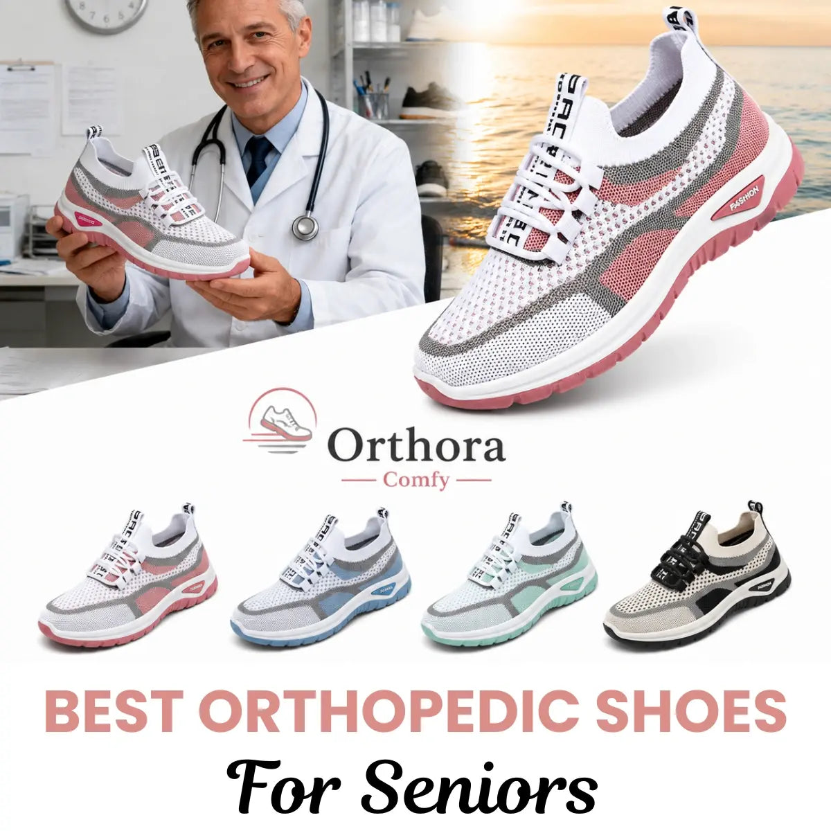 Orthora Comfy – Bequeme orthopädische Sneaker für Senioren mit Fußgewölbestütze