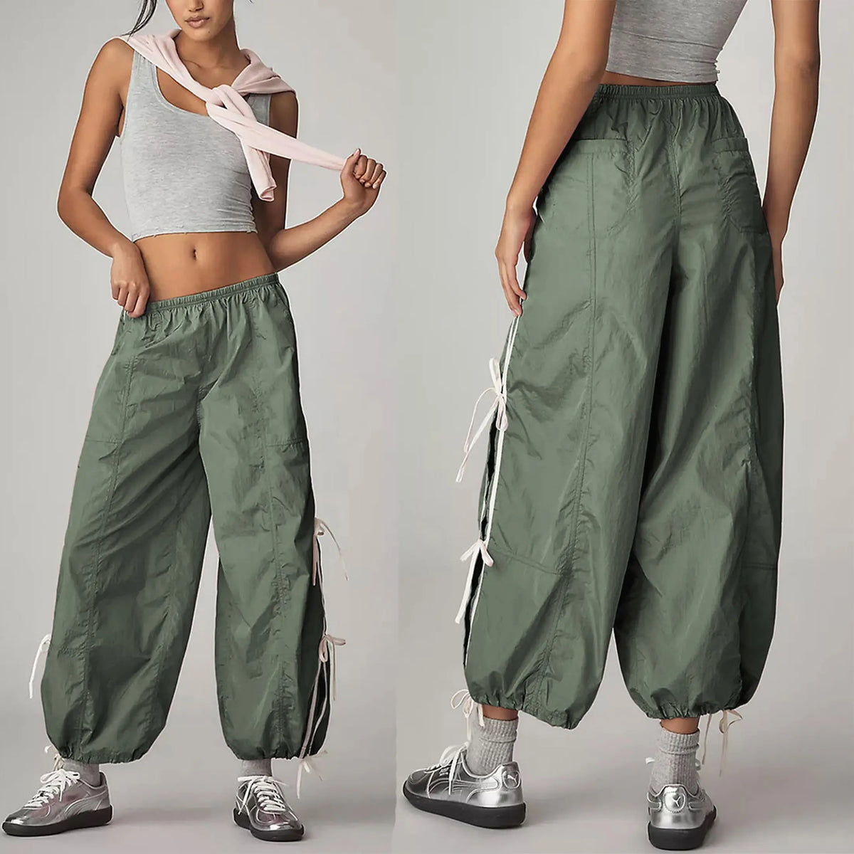 Yeokou Women Pants Elastic High Waist Full Twist Hiking Cargo Pants Basic Trousers Bottom  Womenswear Chic Summer