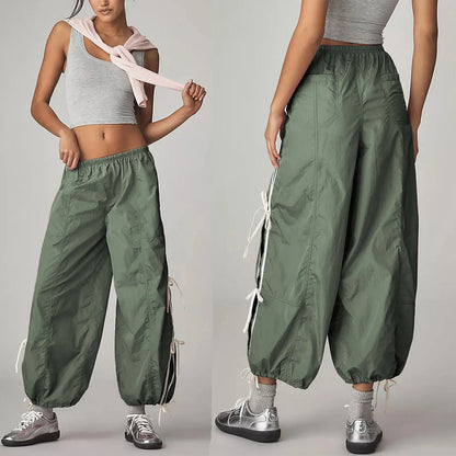 Yeokou Women Pants Elastic High Waist Full Twist Hiking Cargo Pants Basic Trousers Bottom  Womenswear Chic Summer