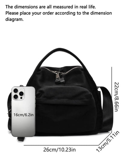Ladies' elegant solid color shoulder bag, fashionable zipper All Match crossbody bag for daily use, simple solid color, casual trend versatile high-quality commuter shoulder bag, Fabric shoulder bags, Crossbody handbags