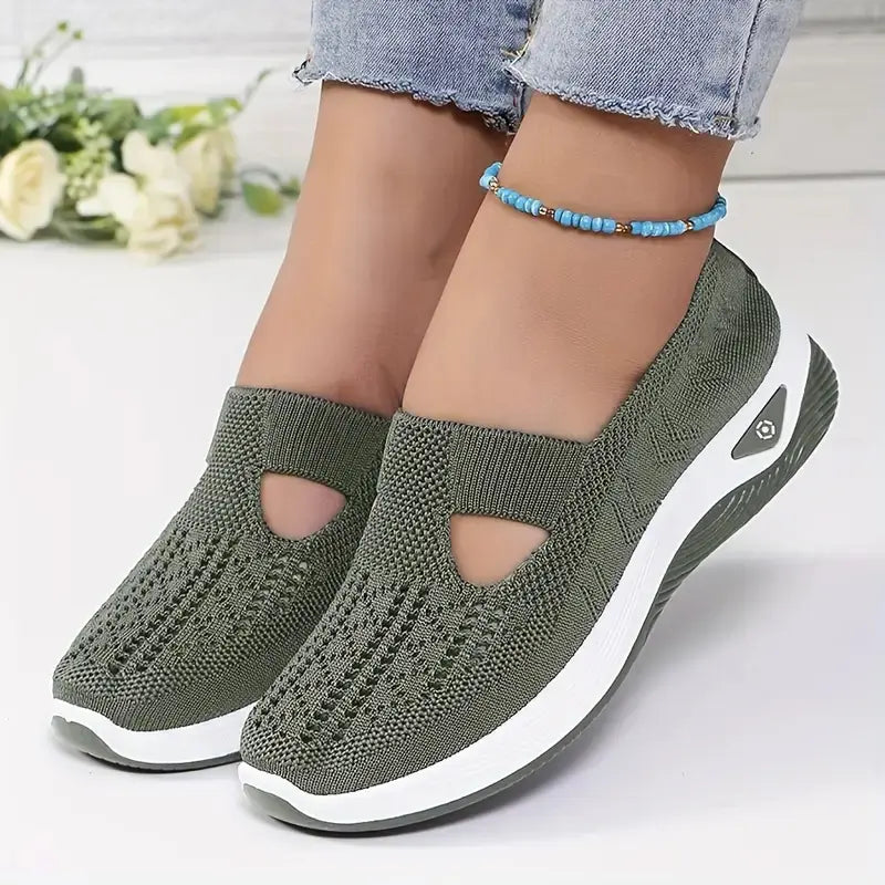 Klassische weiche geflochtene Slip-On Low-Top-Sneaker für Damen – atmungsaktives Strickmaterial
