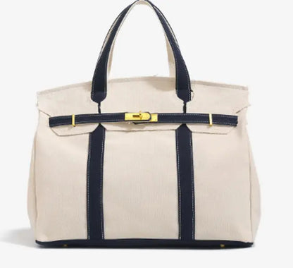 Women's 2026 New Chic Canvas Tote - Colorblock Bag, Elegant Commuter Work Bag for Women, Distressed Lightweight Roomy Everyday Purse Handbag