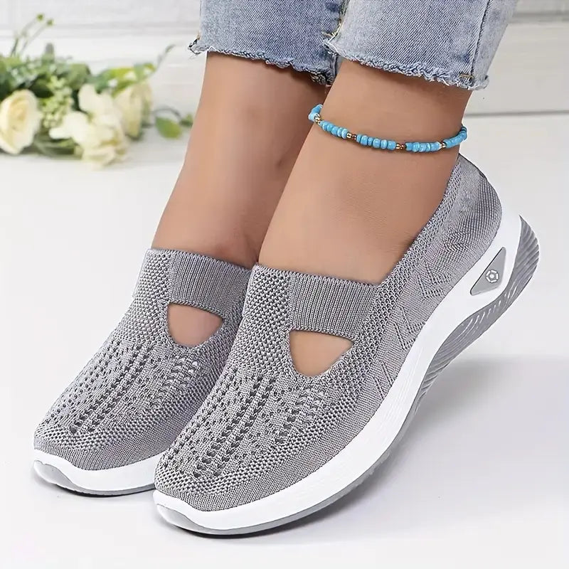 Klassische weiche geflochtene Slip-On Low-Top-Sneaker für Damen – atmungsaktives Strickmaterial