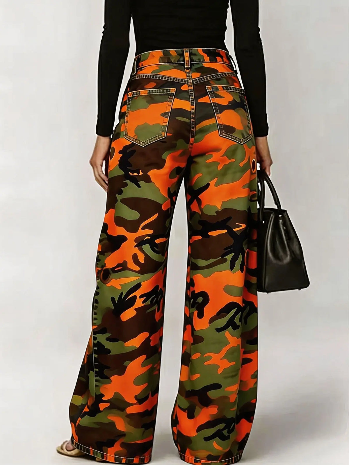 8782 2026 New Summer Camouflage Women Pants, Loose-Fitting Straight Leg, Mid Waist, Zipper Fly, Casual Style, All Seasons