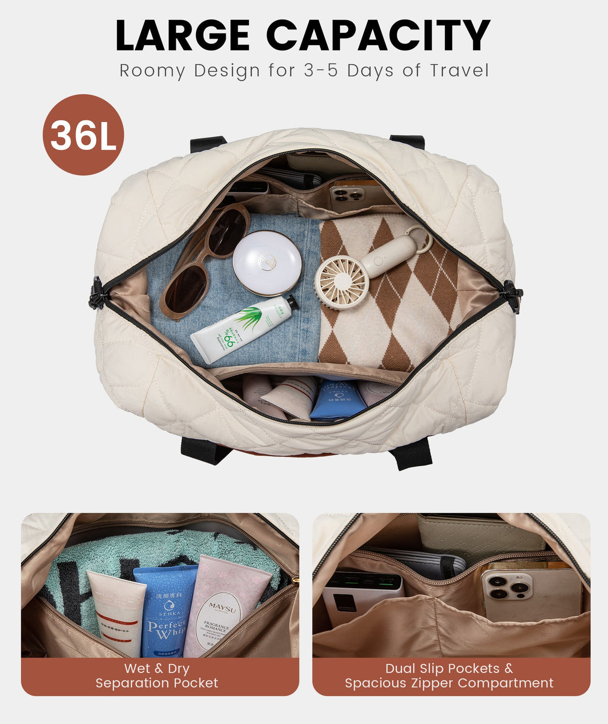 2Pcs Puffer Travel Duffel Bag