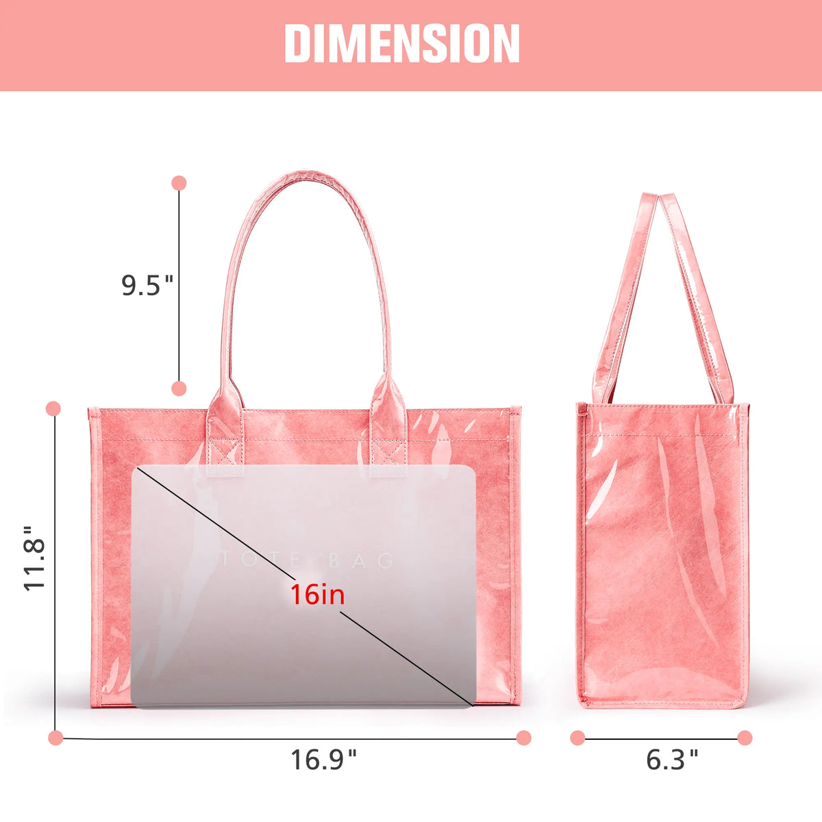 KALIDI Women's PVC+Paper Aesthetic Tote Bag - Waterproof Lightweight Large Capacity Double Handle Everyday Bag for Work, Gifts for Women