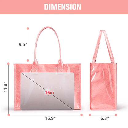 KALIDI Women's PVC+Paper Aesthetic Tote Bag - Waterproof Lightweight Large Capacity Double Handle Everyday Bag for Work, Gifts for Women