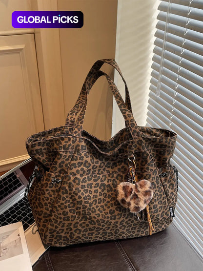Casual Leopard Print Crossbody Bag, Large Capacity Single Shoulder Tote, Perfect for Work and Daily Use, Fashionable Fabric Backpack