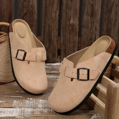 Suede Clogs for Women and Men - Adjustable Buckle Slip-on Cork Footbed Mules with Antislip Sole - Unisex Slippers Brown Springfresh Cork Platform Shoes Summer Vibes