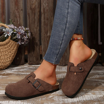 Suede Clogs for Women and Men - Adjustable Buckle Slip-on Cork Footbed Mules with Antislip Sole - Unisex Slippers Brown Springfresh Cork Platform Shoes Summer Vibes