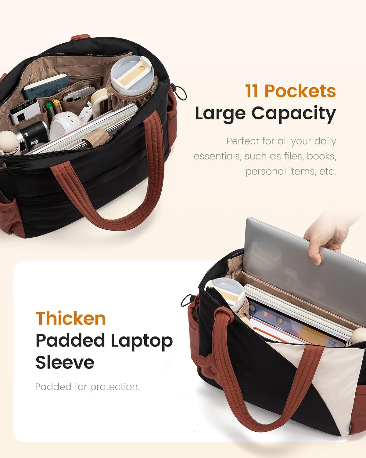 LOVEVOOK Tote Bag for Women, Puffer Work Bags with Zipper for Daily Travel College, Teacher Nurse Laptop Handbags Purses Gift
