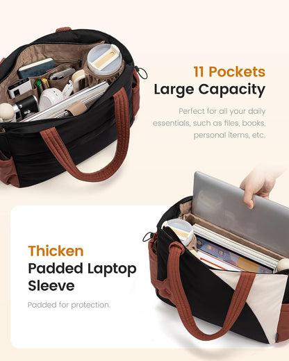 LOVEVOOK Tote Bag for Women, Puffer Work Bags with Zipper for Daily Travel College, Teacher Nurse Laptop Handbags Purses Gift