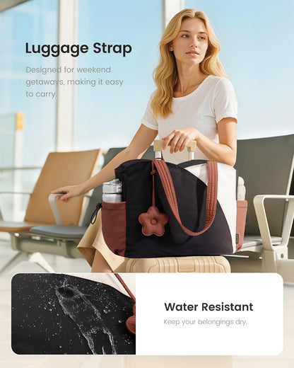 LOVEVOOK Tote Bag for Women, Puffer Work Bags with Zipper for Daily Travel College, Teacher Nurse Laptop Handbags Purses Gift