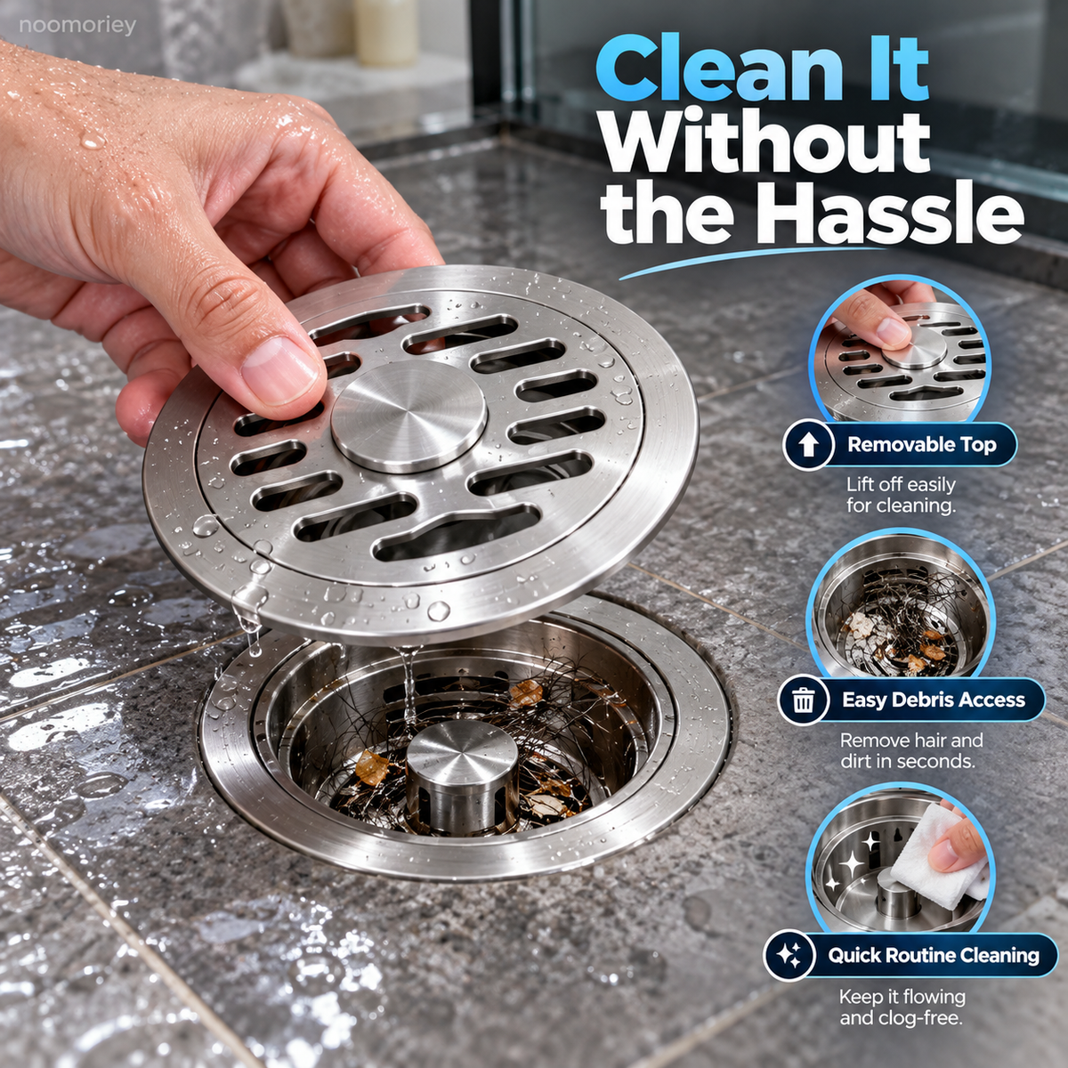 🚿 Stainless Steel Floor Drain with Odor-Blocking Core & Fast Drainage