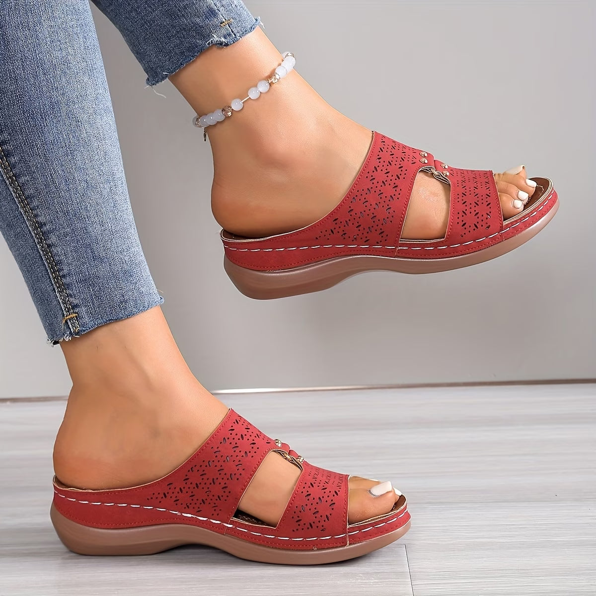 New Summer Hollow Breathable Sandals for Women, Comfortable Flat Slip-Ons