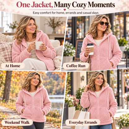 2026 Autumn and Winter Cross-Border Women's Hooded Zipper Teddy Fleece Sweatshirt Thickened Warm Plush Cardigan Jacket