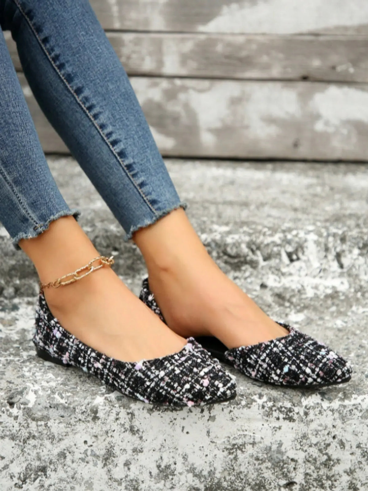 Damen Modische Colorblock Print Flats
