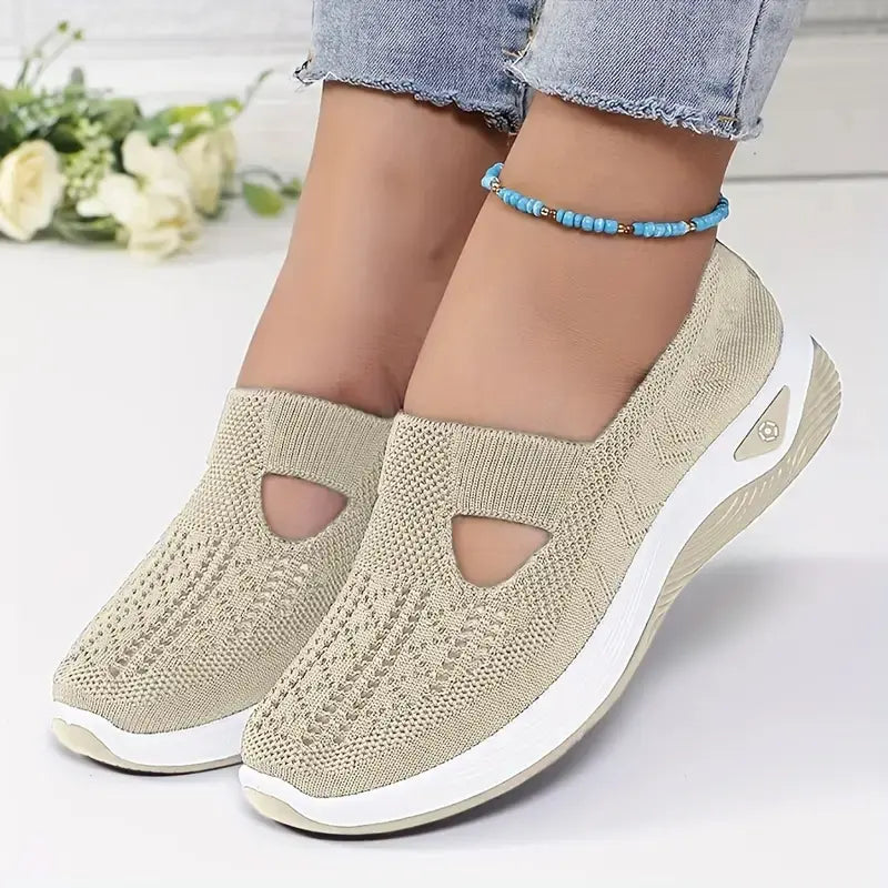 Klassische weiche geflochtene Slip-On Low-Top-Sneaker für Damen – atmungsaktives Strickmaterial