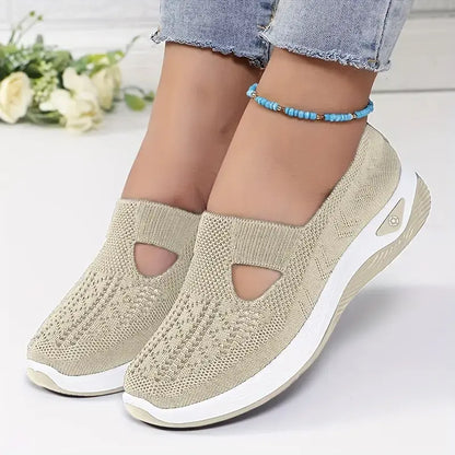 Klassische weiche geflochtene Slip-On Low-Top-Sneaker für Damen – atmungsaktives Strickmaterial
