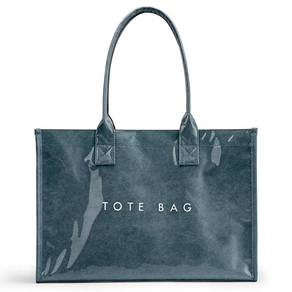 KALIDI Women's PVC+Paper Aesthetic Tote Bag - Waterproof Lightweight Large Capacity Double Handle Everyday Bag for Work, Gifts for Women