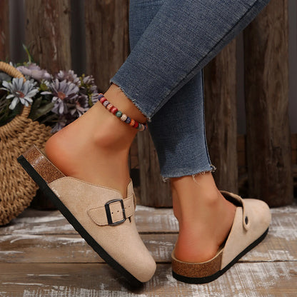 Suede Clogs for Women and Men - Adjustable Buckle Slip-on Cork Footbed Mules with Antislip Sole - Unisex Slippers Brown Springfresh Cork Platform Shoes Summer Vibes