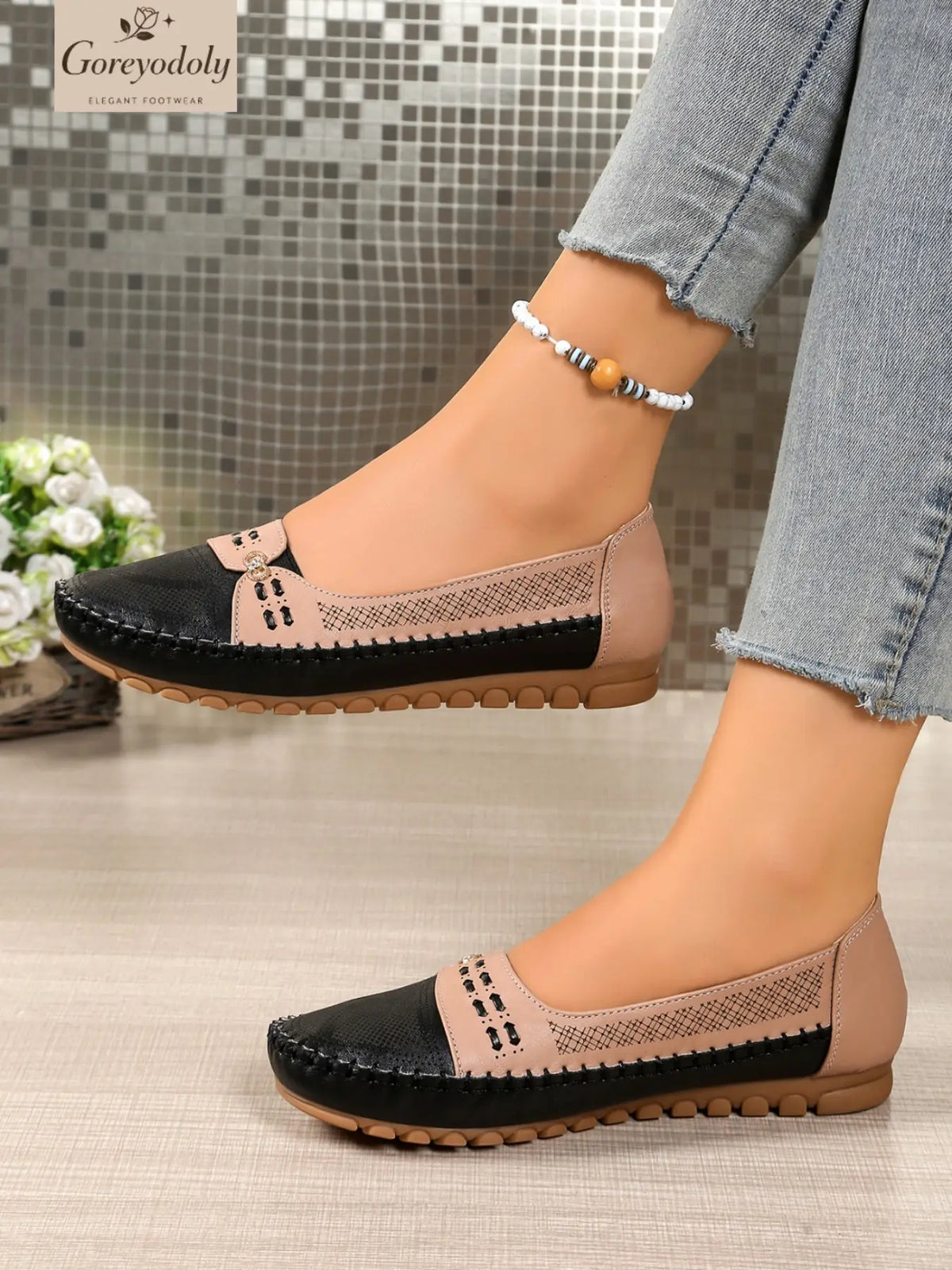 Goreyodoly elegante, lässige Slipper für Damen mit Kettenverzierung