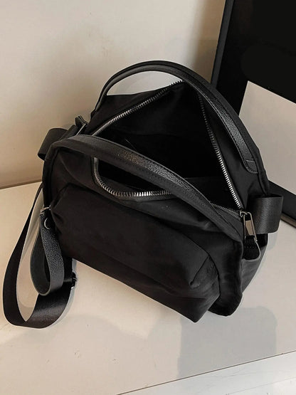 Ladies' elegant solid color shoulder bag, fashionable zipper All Match crossbody bag for daily use, simple solid color, casual trend versatile high-quality commuter shoulder bag, Fabric shoulder bags, Crossbody handbags