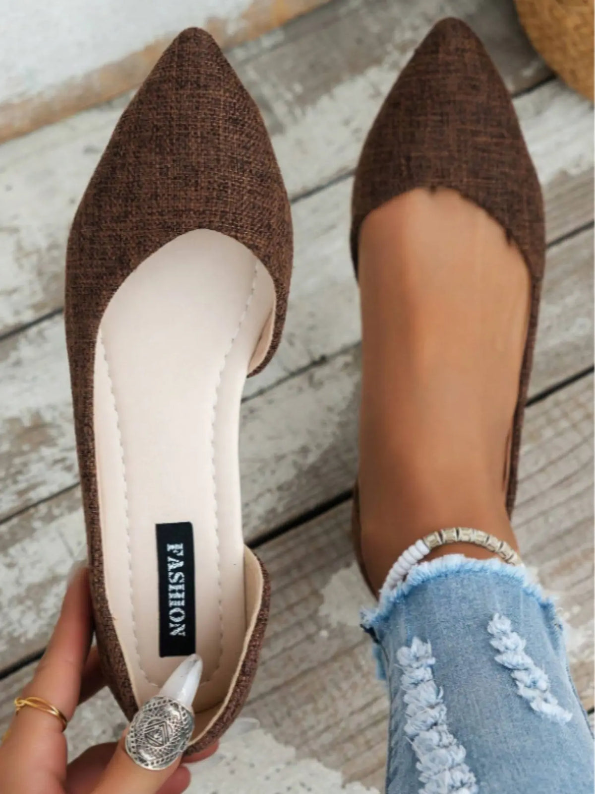 Damen Modische Colorblock Print Flats