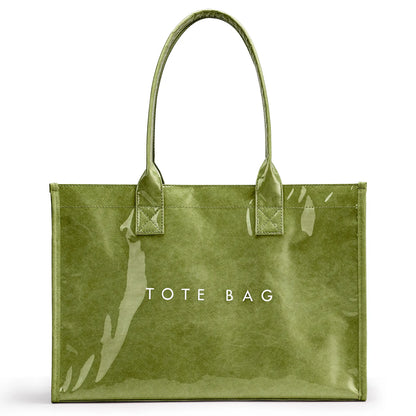 KALIDI Women's PVC+Paper Aesthetic Tote Bag - Waterproof Lightweight Large Capacity Double Handle Everyday Bag for Work, Gifts for Women
