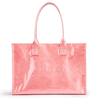KALIDI Women's PVC+Paper Aesthetic Tote Bag - Waterproof Lightweight Large Capacity Double Handle Everyday Bag for Work, Gifts for Women