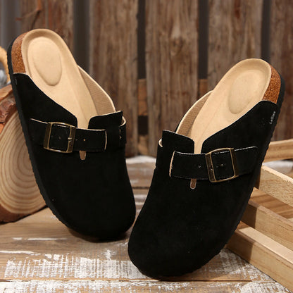 Suede Clogs for Women and Men - Adjustable Buckle Slip-on Cork Footbed Mules with Antislip Sole - Unisex Slippers Brown Springfresh Cork Platform Shoes Summer Vibes