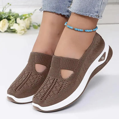 Klassische weiche geflochtene Slip-On Low-Top-Sneaker für Damen – atmungsaktives Strickmaterial