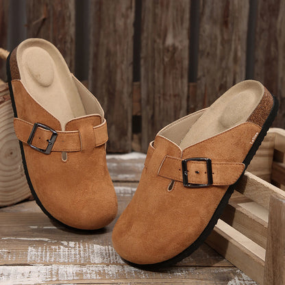 Suede Clogs for Women and Men - Adjustable Buckle Slip-on Cork Footbed Mules with Antislip Sole - Unisex Slippers Brown Springfresh Cork Platform Shoes Summer Vibes