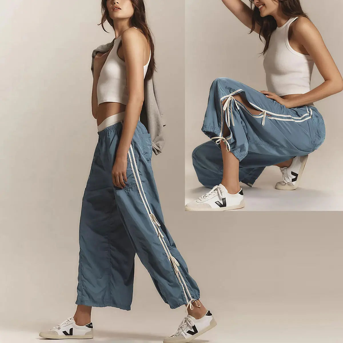 Yeokou Women Pants Elastic High Waist Full Twist Hiking Cargo Pants Basic Trousers Bottom  Womenswear Chic Summer