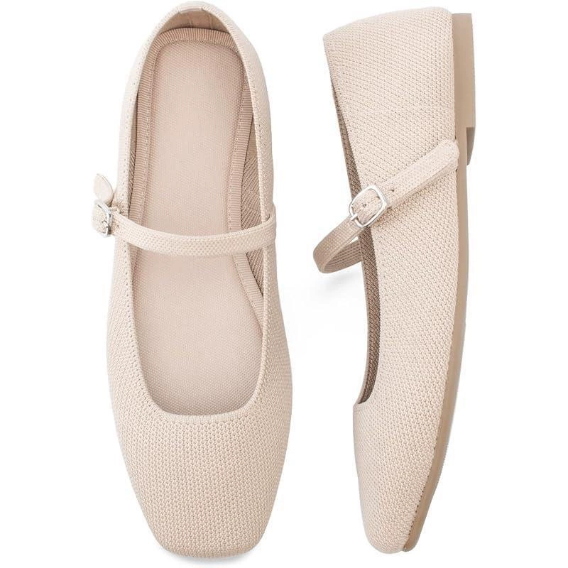 Knit Mary Jane Flats – Square Toe Comfort Shoes for Women