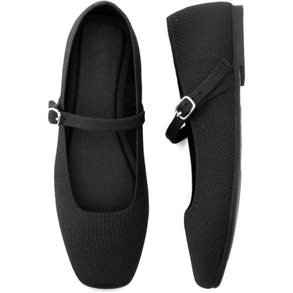 Knit Mary Jane Flats – Square Toe Comfort Shoes for Women
