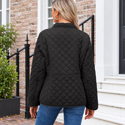 Women's Winter Quilted Jackets Long Sleeve Button Down Diamond Puffer Jacket Outerwear Coats with Pockets