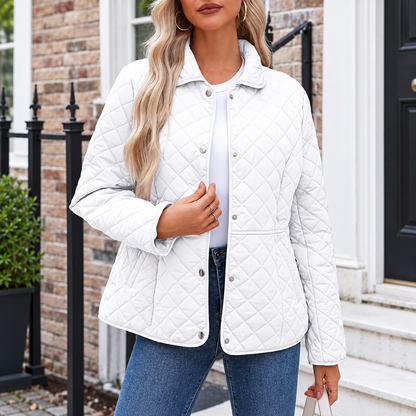 Women's Winter Quilted Jackets Long Sleeve Button Down Diamond Puffer Jacket Outerwear Coats with Pockets