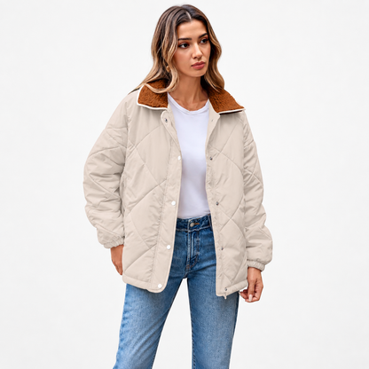 Women's Long Sleeve Quilted Jackets Zip Up Snap Button Padded Coat