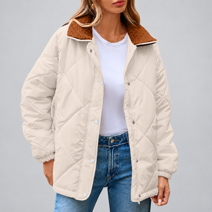 Women's Long Sleeve Quilted Jackets Zip Up Snap Button Padded Coat