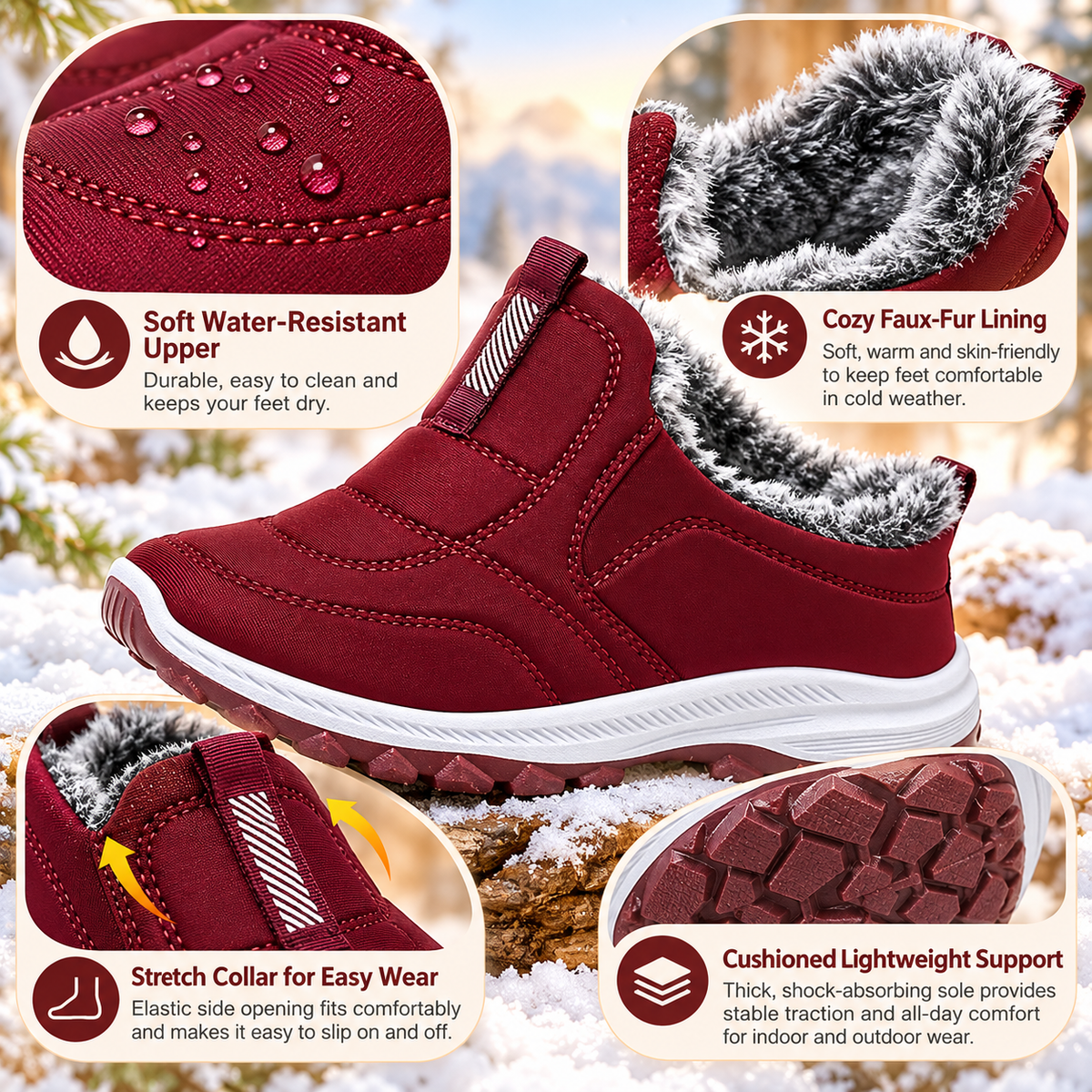 2026 New Arrival – Women’s Warm Fur-Lined Snow Boots | Lightweight Waterproof Slip-On Ankle Boots for Fall & Winter