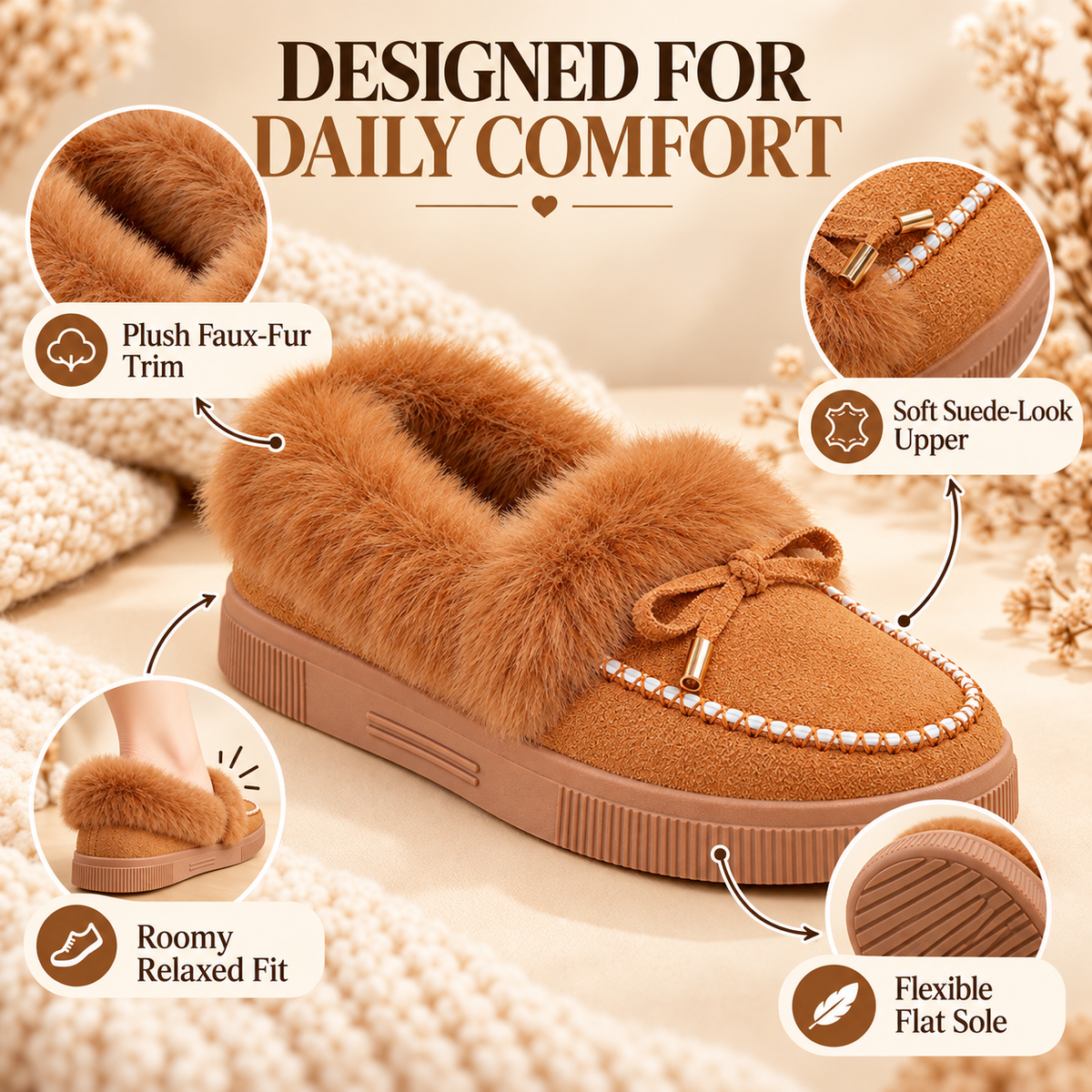 2026 Women's Cozy Winter Ankle Boots – Warm Furry Bow Style